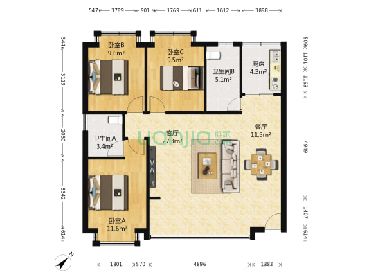 恒基御景华庭 3室2厅2卫 97平方