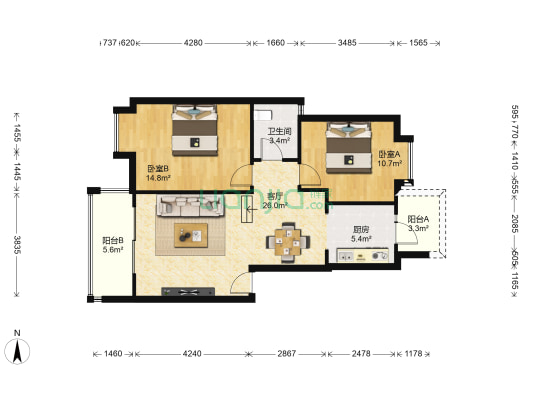 南国奥园 2室1厅1卫 78平方
