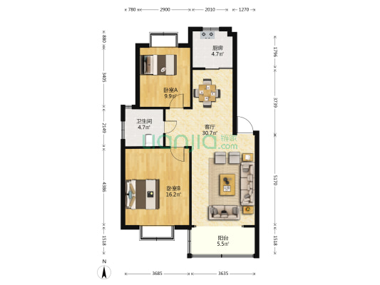 灵水阁 2室1厅1卫 83平方