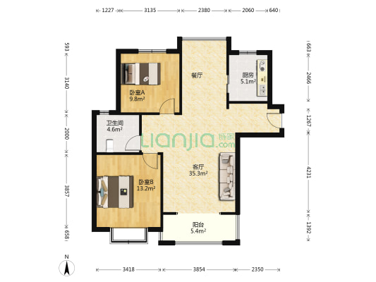 绿地之窗国际花都三期 2室1厅1卫 98平方