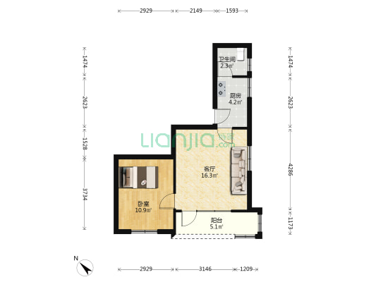 新塘西 1室1厅1卫 95平方