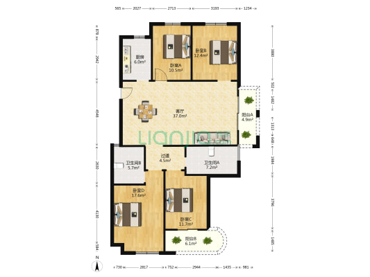 信远朗庭 4室1厅2卫 116平方