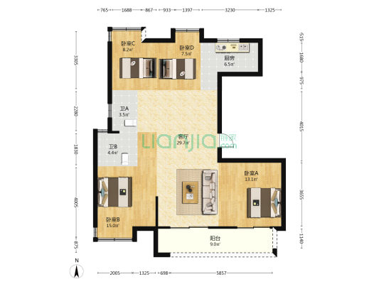 园和新苑 4室1厅2卫 120平方