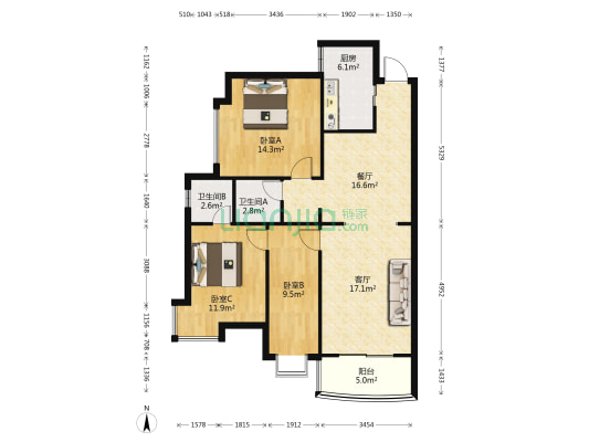 名仕嘉园 3室2厅2卫 111平方