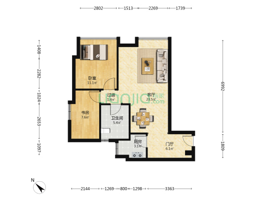 珠江新城D区 2室1厅1卫 88平方