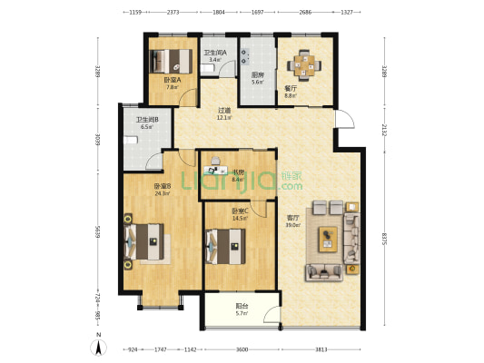 锦湖花苑 4室2厅2卫 154平方