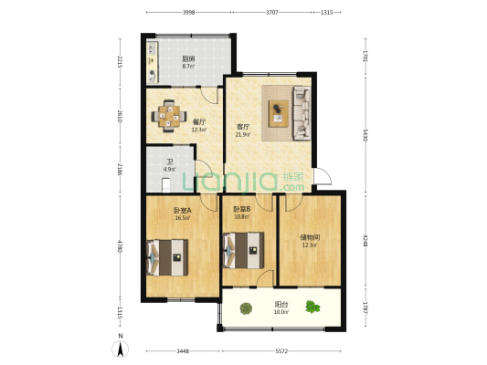 开发办家属院 2室2厅1卫 100平方