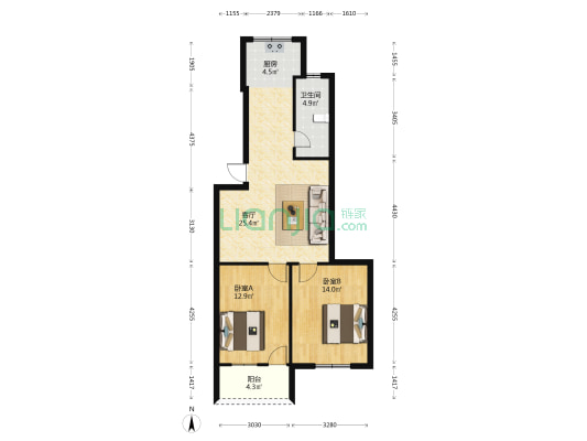 鑫高新苑 2室1厅1卫 77平方