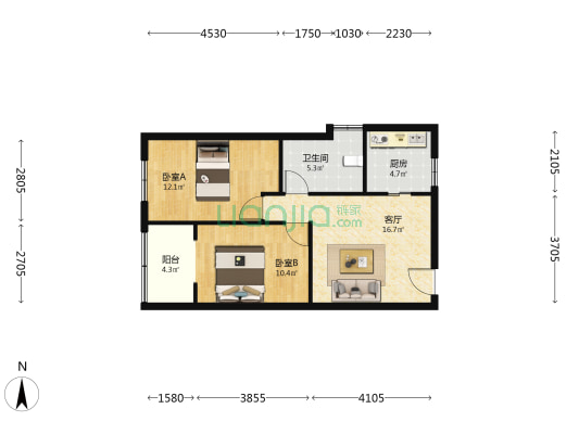 定安路37号 2室1厅1卫 73平方