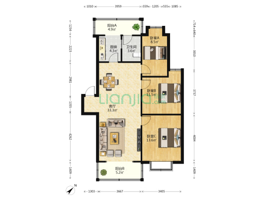 南玻花园 3室1厅1卫 98平方