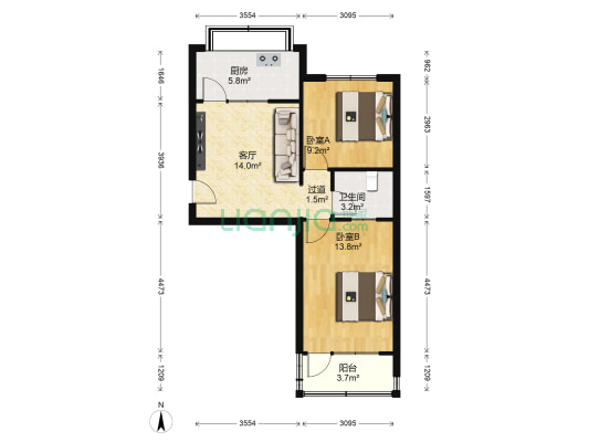 十八中宿舍 2室1厅1卫 63平方