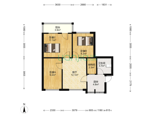 丽中路 3室1厅1卫 67平方