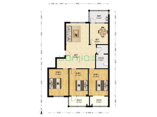 兴华南街58号院 3室2厅1卫 117平方