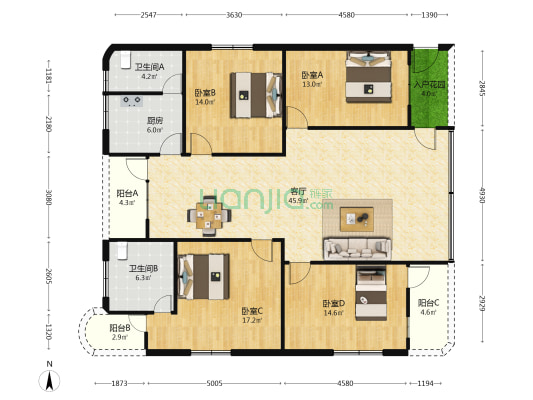 观园东路 4室1厅2卫 152平方