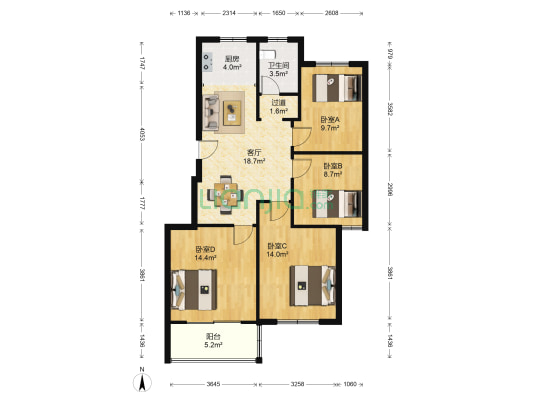 金色罗马 4室1厅1卫 112平方