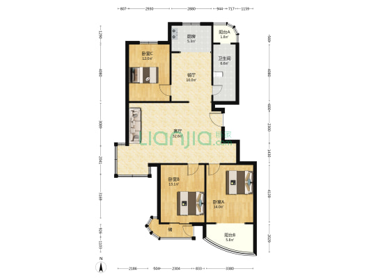 丽景蓝湾A区 3室2厅1卫 128平方