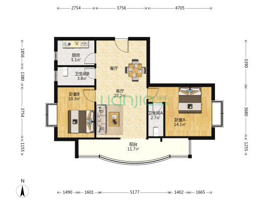 万景外滩湖畔枫景 2室1厅2卫 86平方