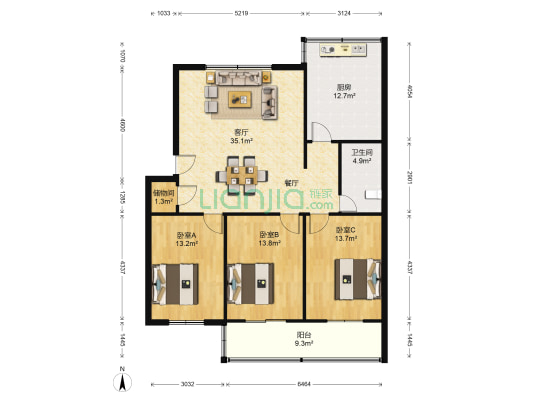 学田南苑 3室1厅1卫 124平方