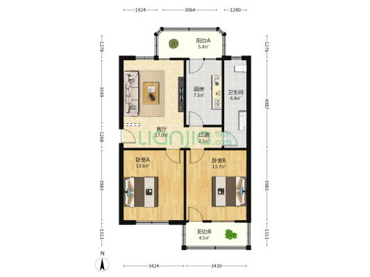 七一家电院 2室1厅1卫 81平方
