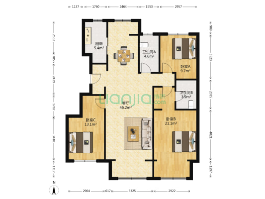 万科海港城2期 3室1厅2卫 122平方