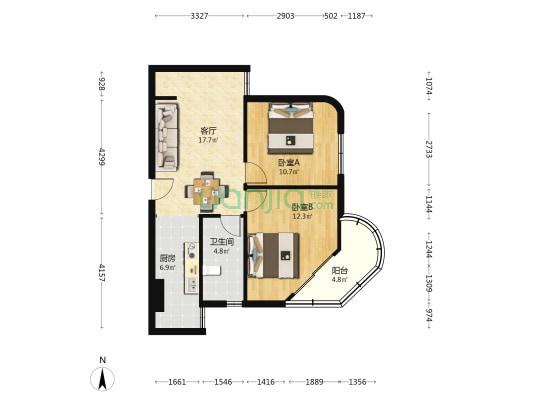 福安大厦(长宁) 2室1厅1卫 87平方