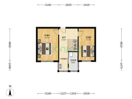 龙柏小区 2室1厅1卫 56平方