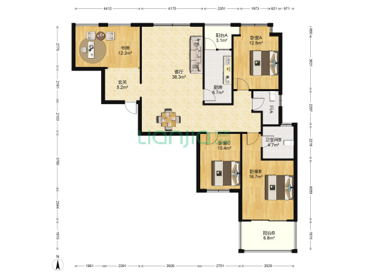 御景花园 4室1厅2卫 132平方