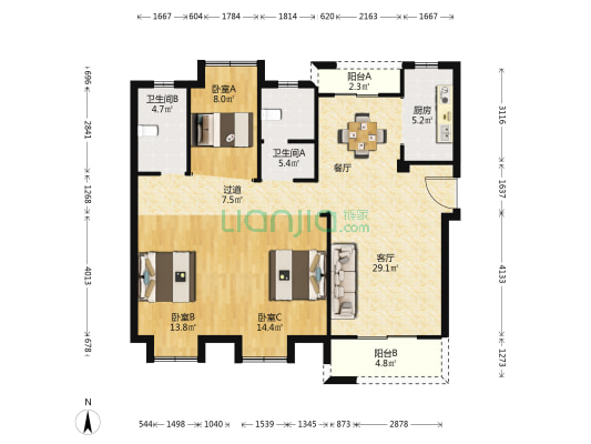 武地融创金麟壹号 3室2厅2卫 126平方