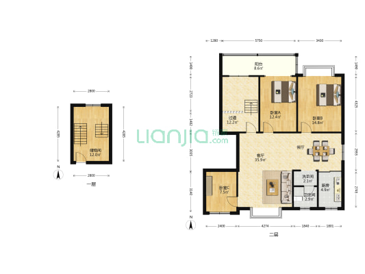 瑞达家属院 3室1厅2卫 124平方