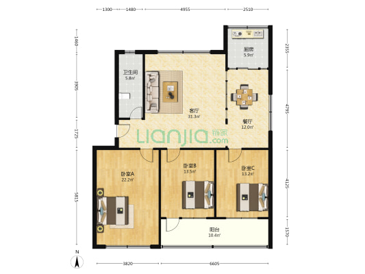 诸城一中明诚家园 3室2厅1卫 132平方