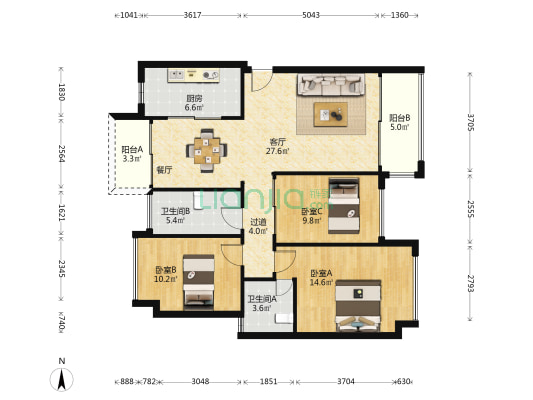 聚然朗庭 3室1厅2卫 102平方