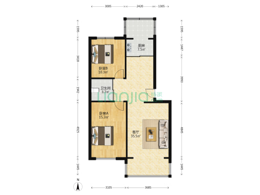 台北华郡 2室1厅1卫 92平方