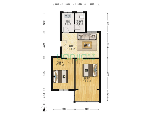 武汉市玻璃厂 2室1厅1卫 65平方