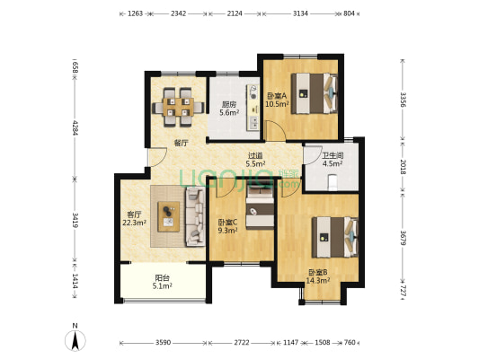 瑞滨新苑南区 3室1厅1卫 95平方