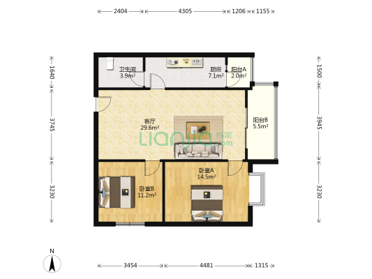 吉祥街39号 2室1厅1卫 96平方