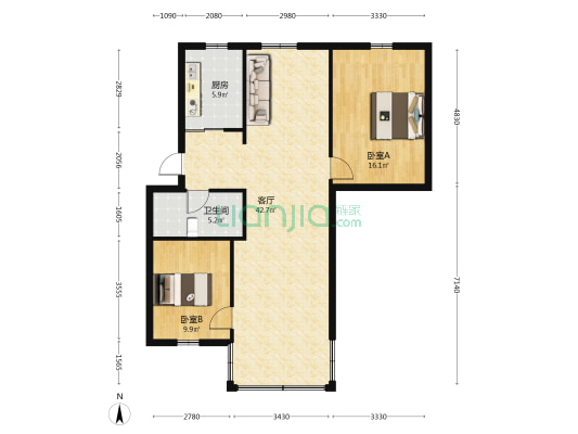 舒园小区 2室1厅1卫 95平方