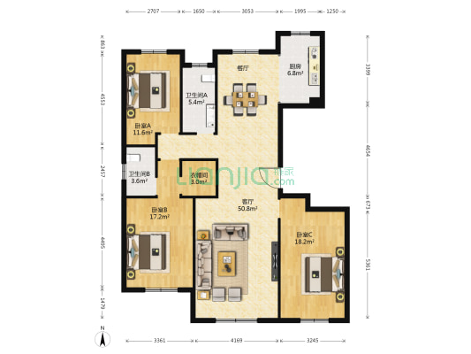 高盛国际花园城 3室1厅2卫 165平方