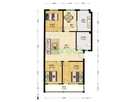 后姚小区 3室2厅1卫 111平方