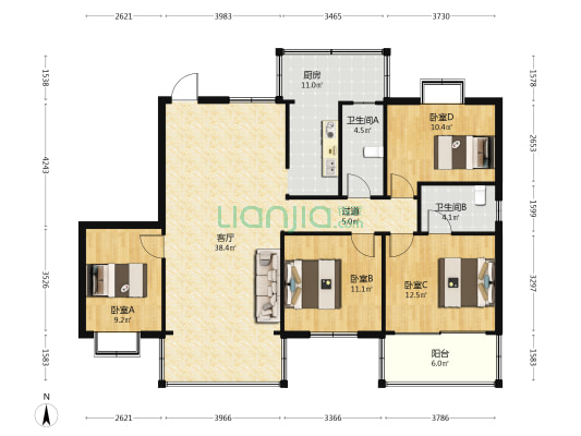 德兴楼(广碧路) 4室1厅2卫 116平方