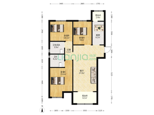 正商家河家华庭2号院 3室1厅2卫 128平方