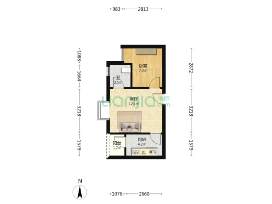 麒雅中央花园B区 1室1厅1卫 36平方