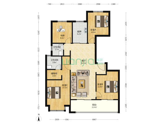 维科新芝望府 4室1厅2卫 137平方