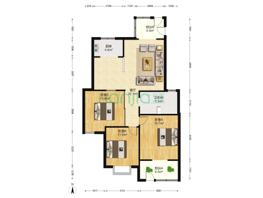 康城一期 3室1厅1卫 111平方