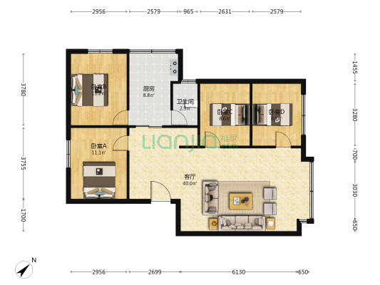 清和大道53号 4室1厅1卫 103平方