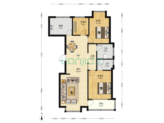 红杉一品 3室1厅2卫 131平方