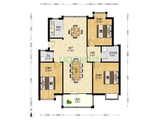 水乡新景公寓 3室1厅2卫 105平方
