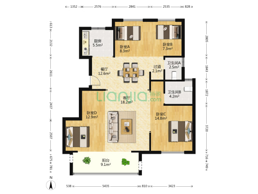 匠心好园 4室2厅2卫 118平方