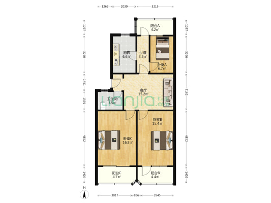 愚园路995号 3室1厅1卫 95平方