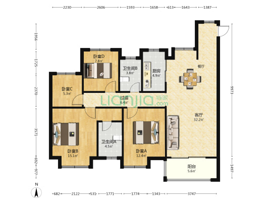 中海观澜府 4室1厅2卫 125平方