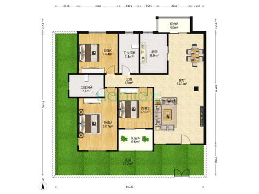 水城华府 3室1厅2卫 157平方